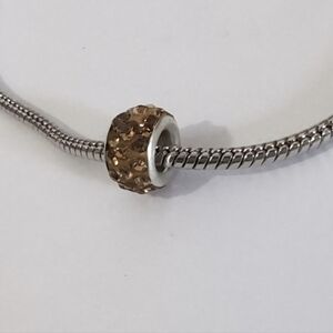Silver Brown with Brown Rhinestones Charm for Pandora Style Bracelet